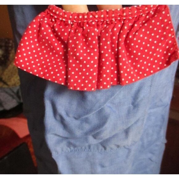 Vintage Womens Dress 6 1960's Handmade Slinky Chambray Red Polka Dot Country Zip - Picture 7 of 7